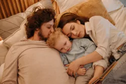 cozy family resting together in the fall