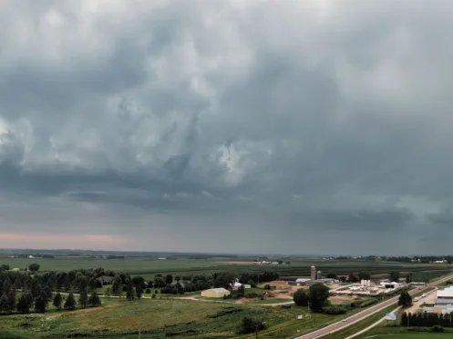 storm cloud formation over a midwest rural community